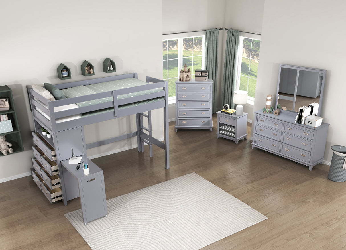 Sloane Gray Twin/Full Loft Bunk Bed with Chest and Hidden Desk from Homelegance - Luna Furniture