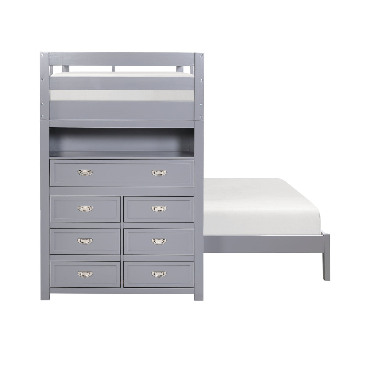 Sloane Gray Twin/Full Loft Bunk Bed with Chest and Hidden Desk from Homelegance - Luna Furniture