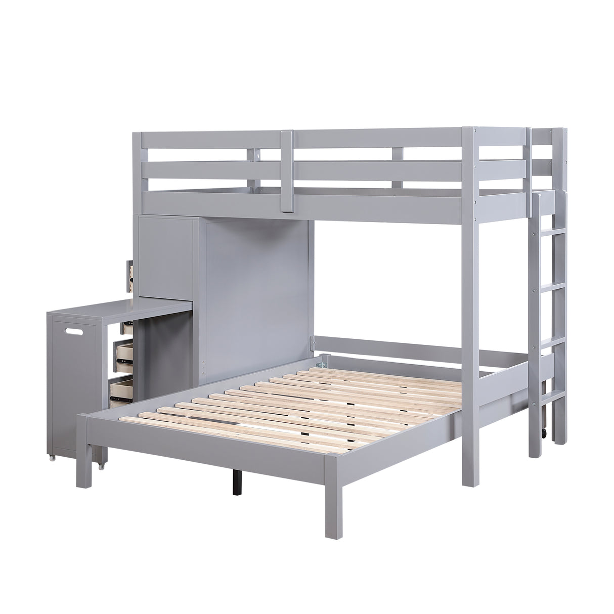 Sloane Gray Twin/Full Loft Bunk Bed with Chest and Hidden Desk from Homelegance - Luna Furniture