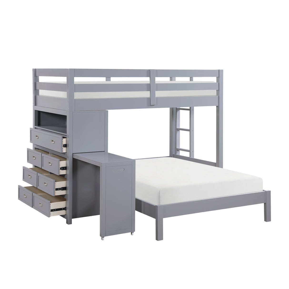 Sloane Gray Twin/Full Loft Bunk Bed with Chest and Hidden Desk from Homelegance - Luna Furniture
