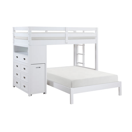 Sloane White Twin/Full Loft Bunk Bed with Chest and Hidden Desk from Homelegance - Luna Furniture