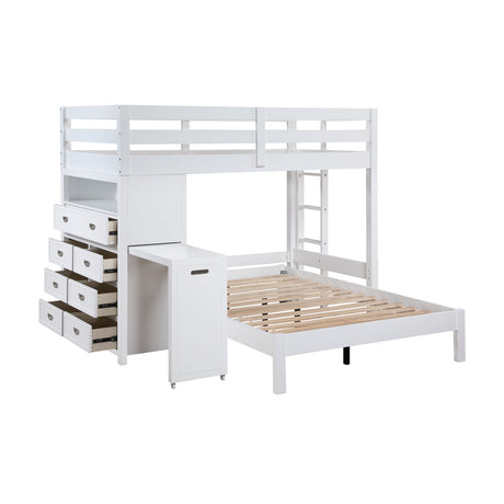 Sloane White Twin/Full Loft Bunk Bed with Chest and Hidden Desk from Homelegance - Luna Furniture