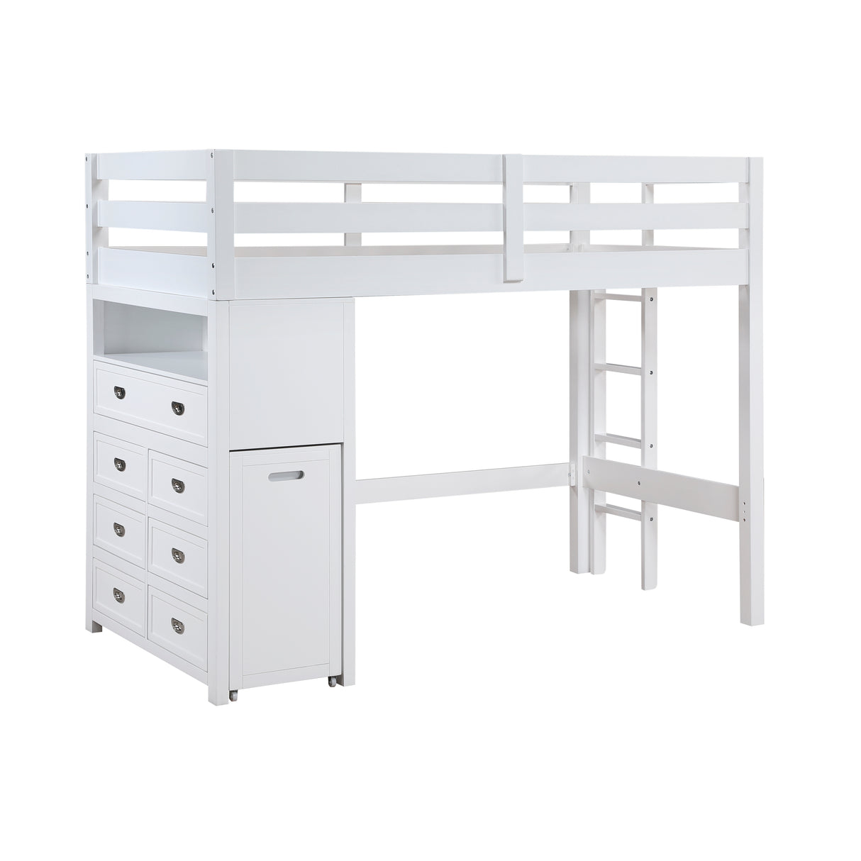 Sloane White Twin/Full Loft Bunk Bed with Chest and Hidden Desk from Homelegance - Luna Furniture