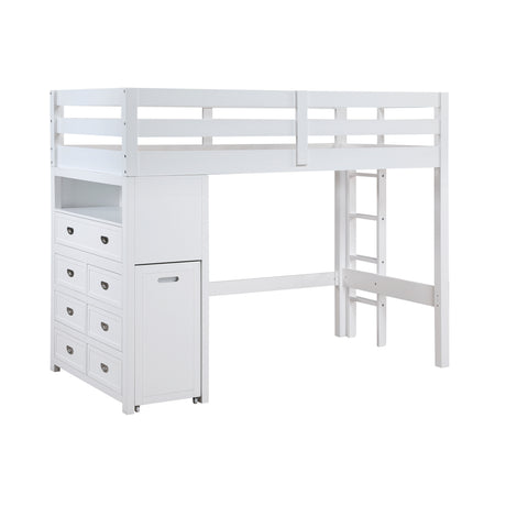 Sloane White Twin/Full Loft Bunk Bed with Chest and Hidden Desk from Homelegance - Luna Furniture