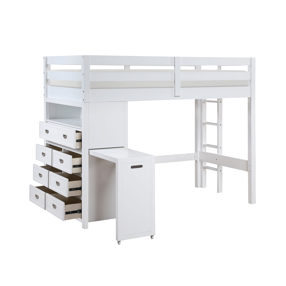 Sloane White Twin/Full Loft Bunk Bed with Chest and Hidden Desk from Homelegance - Luna Furniture