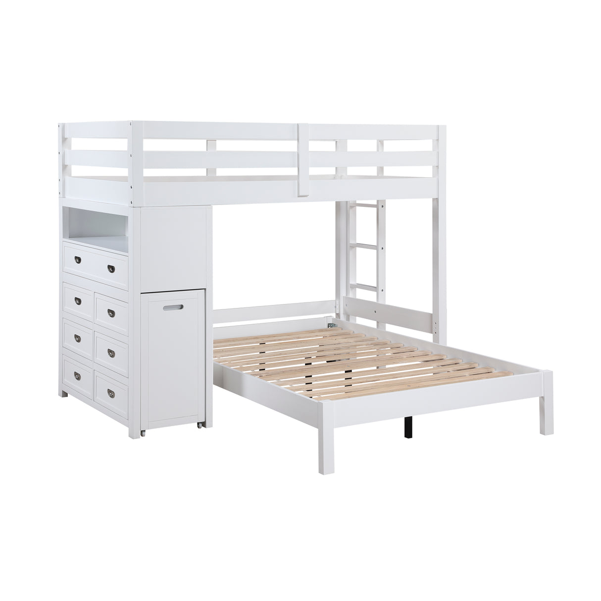 Sloane White Twin/Full Loft Bunk Bed with Chest and Hidden Desk from Homelegance - Luna Furniture