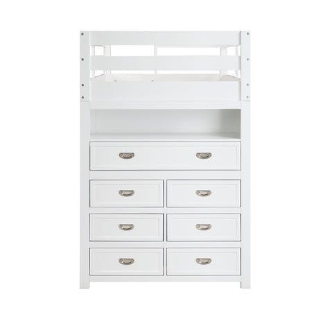 Sloane White Twin/Full Loft Bunk Bed with Chest and Hidden Desk from Homelegance - Luna Furniture