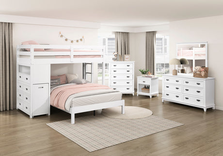 Sloane White Twin/Full Loft Bunk Bed with Chest and Hidden Desk from Homelegance - Luna Furniture