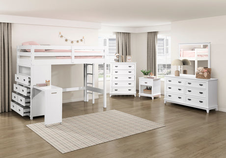 Sloane White Twin/Full Loft Bunk Bed with Chest and Hidden Desk from Homelegance - Luna Furniture