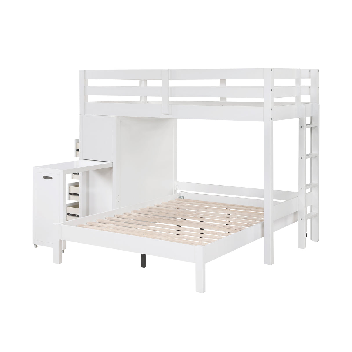 Sloane White Twin/Full Loft Bunk Bed with Chest and Hidden Desk from Homelegance - Luna Furniture
