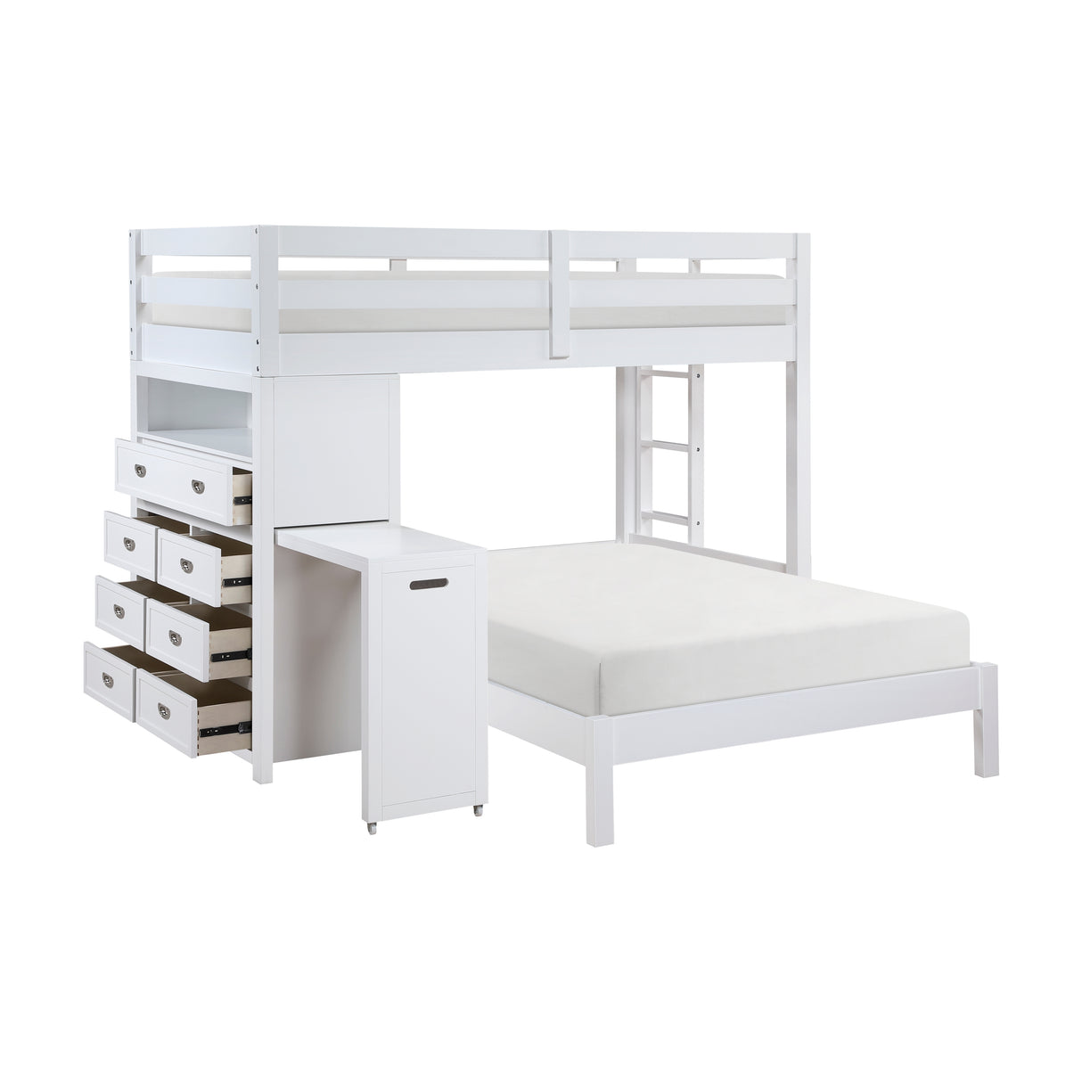 Sloane White Twin/Full Loft Bunk Bed with Chest and Hidden Desk from Homelegance - Luna Furniture