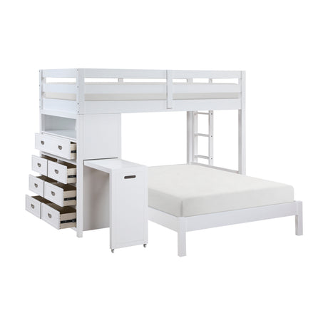 Sloane White Twin/Full Loft Bunk Bed with Chest and Hidden Desk from Homelegance - Luna Furniture