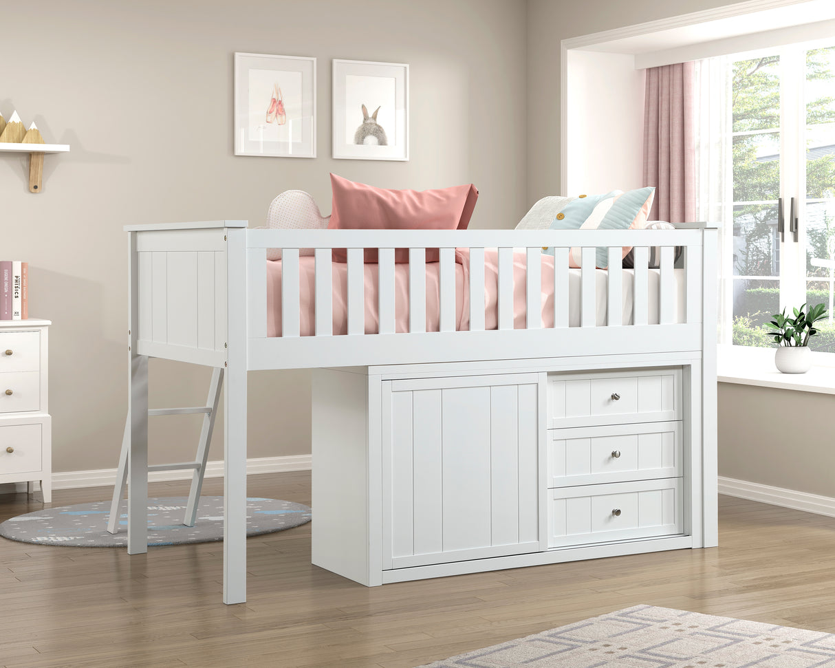 B2053LLW-1*BCDR (5) Low Loft Bunk with Bookcase and Dresser from Homelegance - Luna Furniture