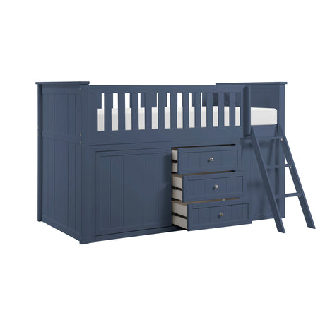 Nora Blue Low Loft Bunk Bed with Bookcase and Two Dressers from Homelegance - Luna Furniture