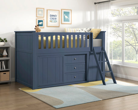 Nora Blue Low Loft Bunk Bed with Bookcase and Two Dressers from Homelegance - Luna Furniture