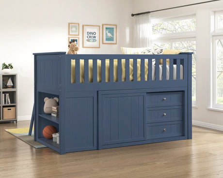 Nora Blue Low Loft Bunk Bed with Bookcase and Two Dressers from Homelegance - Luna Furniture