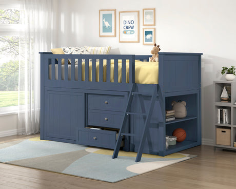 Nora Blue Low Loft Bunk Bed with Bookcase and Two Dressers from Homelegance - Luna Furniture