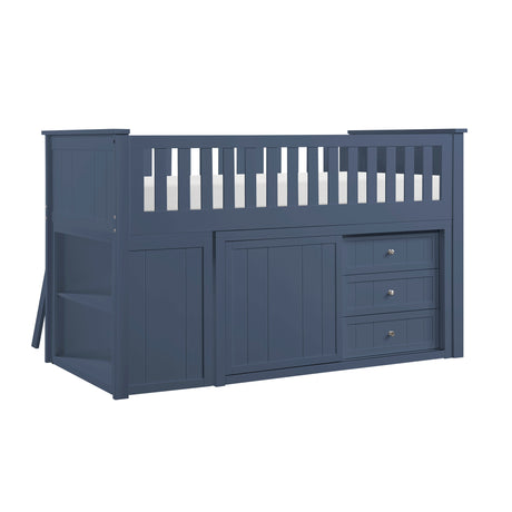 Nora Blue Low Loft Bunk Bed with Bookcase and Two Dressers from Homelegance - Luna Furniture