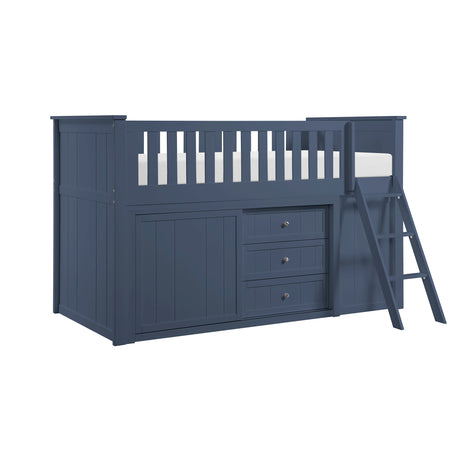 Nora Blue Low Loft Bunk Bed with Bookcase and Dresser from Homelegance - Luna Furniture