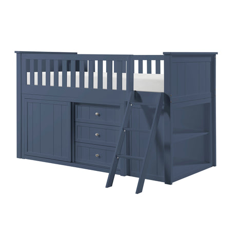 Nora Blue Low Loft Bunk Bed with Bookcase and Dresser from Homelegance - Luna Furniture