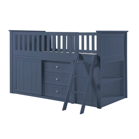 Nora Blue Low Loft Bunk Bed with Bookcase and Dresser from Homelegance - Luna Furniture