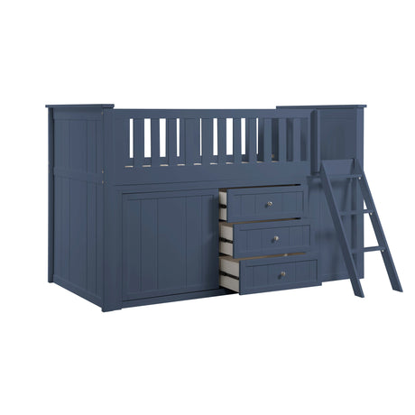 Nora Blue Low Loft Bunk Bed with Bookcase and Dresser from Homelegance - Luna Furniture