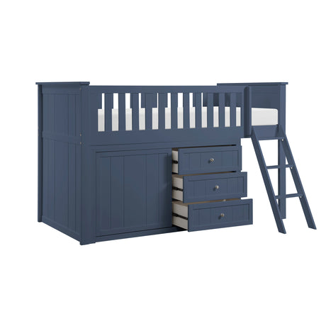 Nora Blue Low Loft Bunk Bed with Dresser from Homelegance - Luna Furniture
