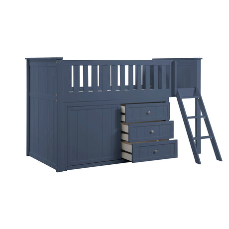 Nora Blue Low Loft Bunk Bed with Dresser from Homelegance - Luna Furniture