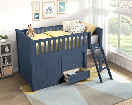 Nora Blue Low Loft Bunk Bed with Dresser from Homelegance - Luna Furniture