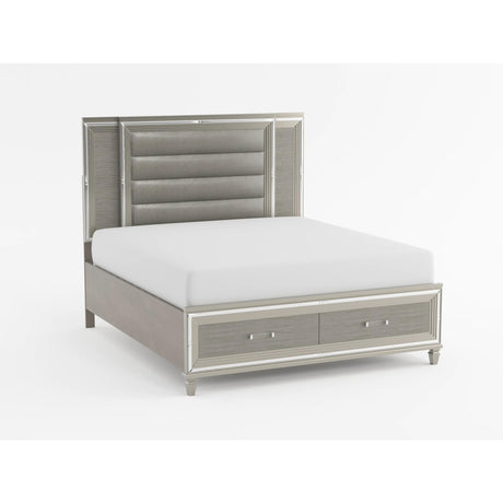Tamsin Silver/Gray Metallic Eastern King Platform Bed with Footboard Storage, LED Lighting from Homelegance - Luna Furniture