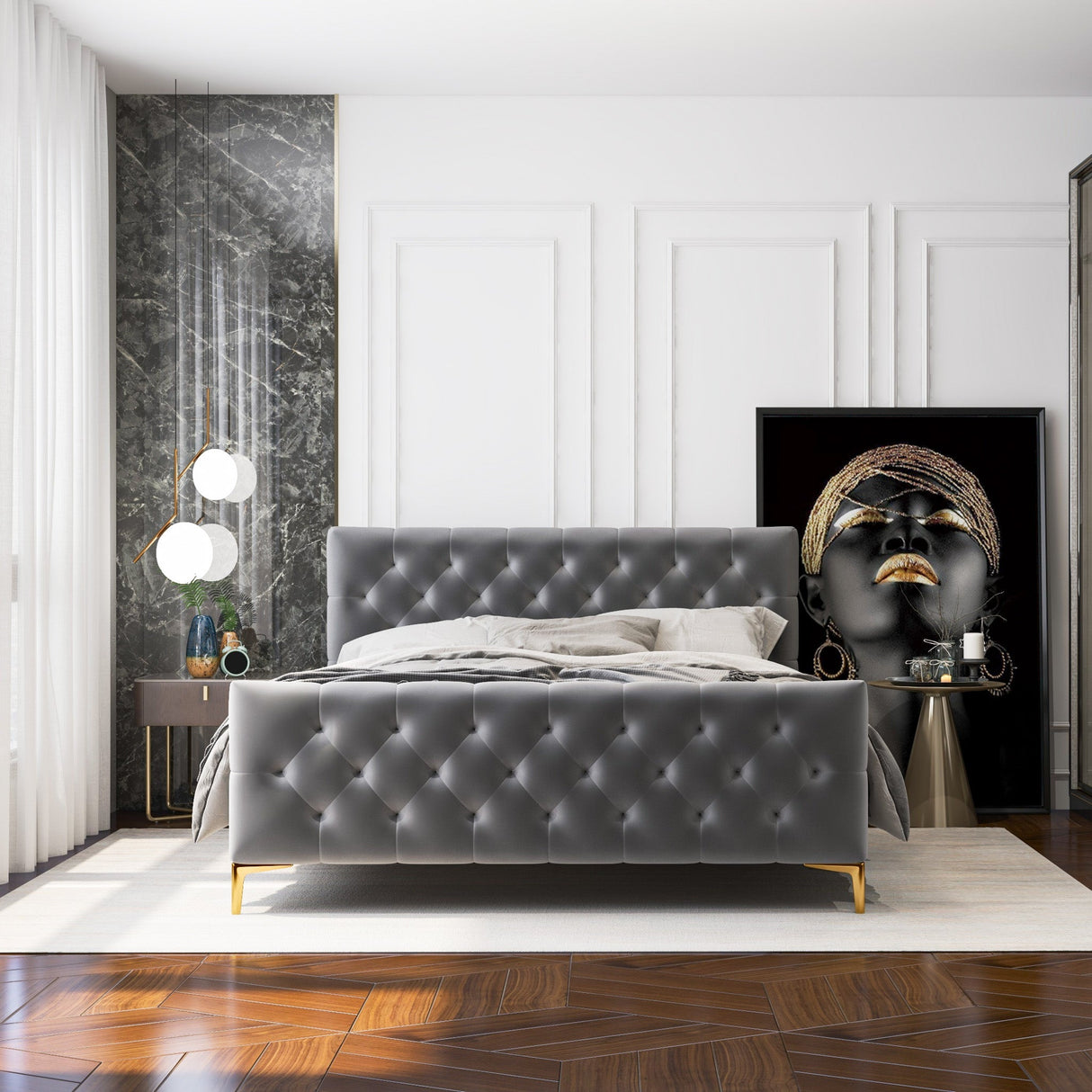 Bailey Dark Grey Velvet King Bed from Ashcroft Furniture - Luna Furniture