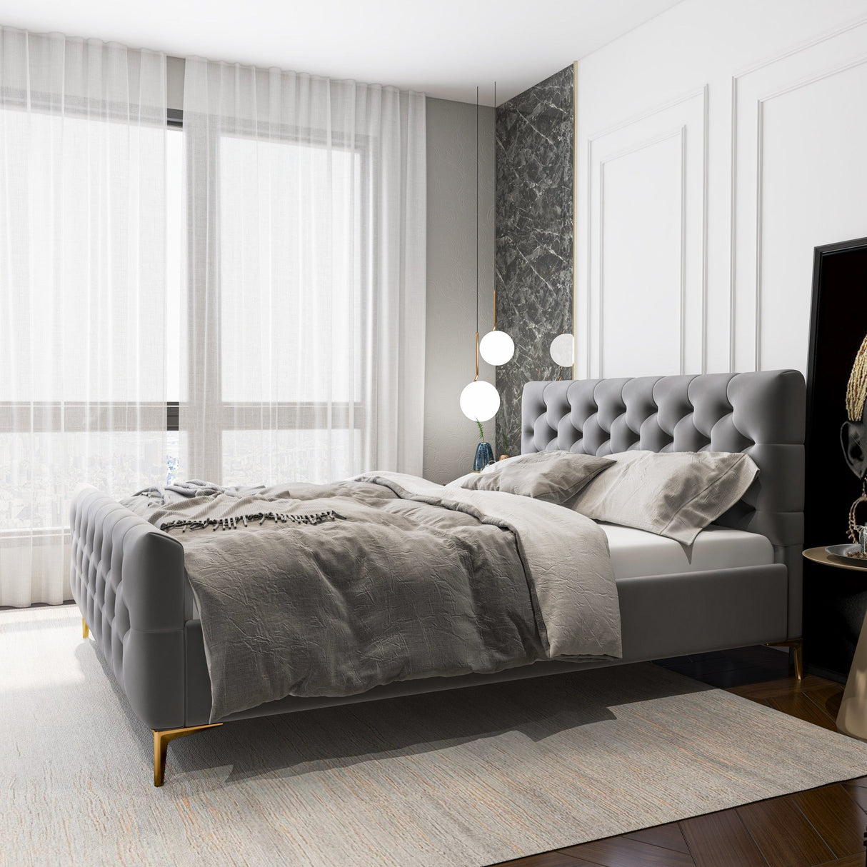 Bailey Dark Grey Velvet King Bed from Ashcroft Furniture - Luna Furniture