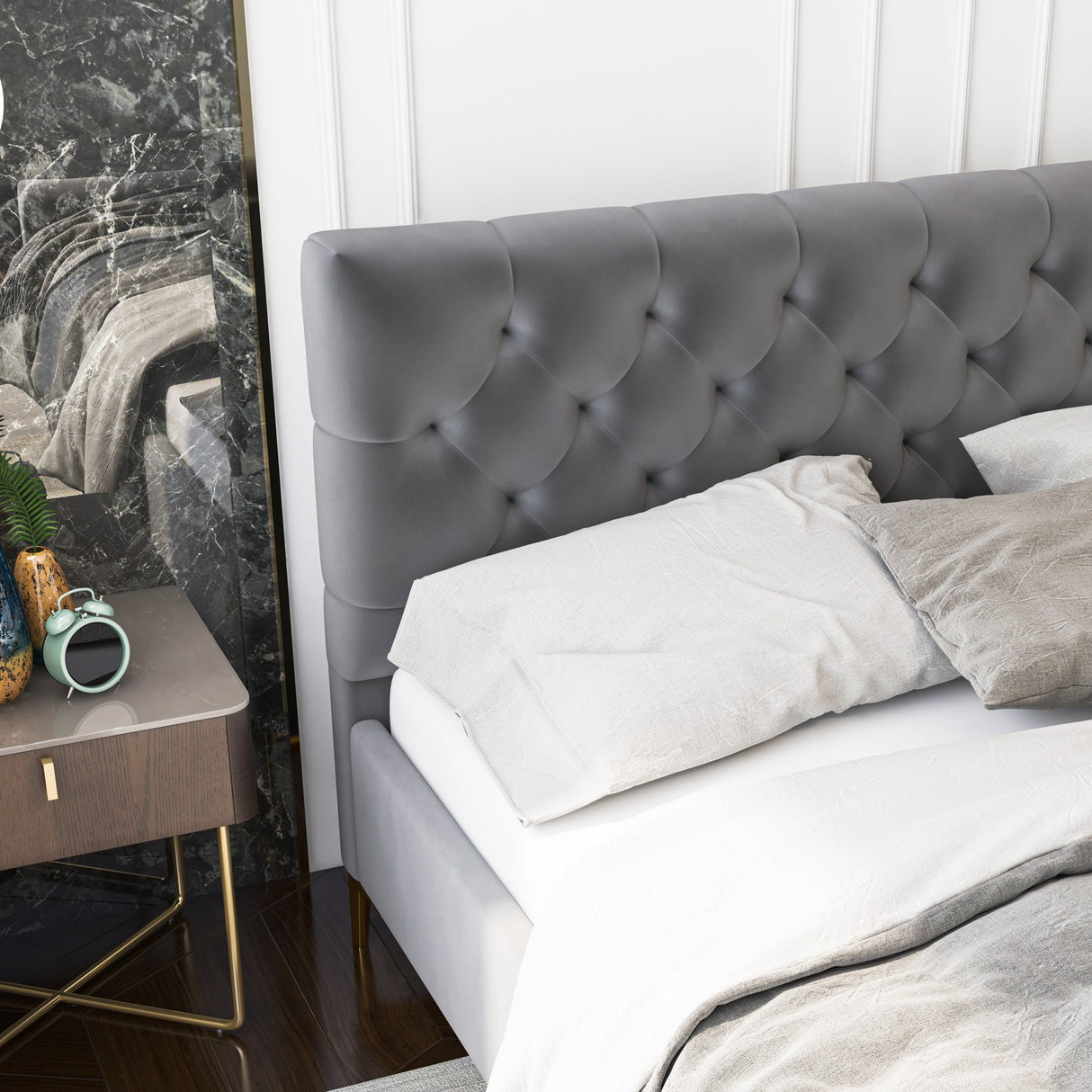 Bailey Dark Grey Velvet King Bed from Ashcroft Furniture - Luna Furniture