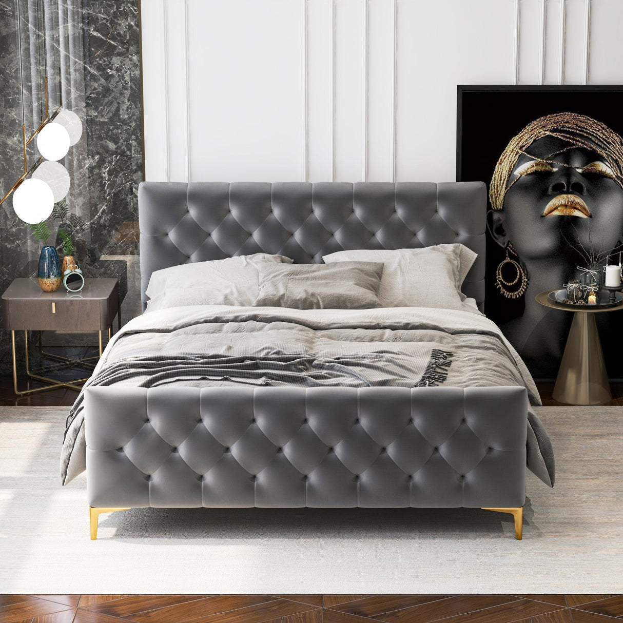 Bailey Dark Grey Velvet Queen Bed from Midinmod - Luna Furniture