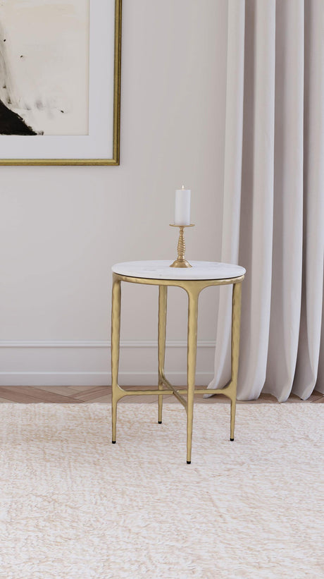 Baldwin White and Gold Round Marble Top Side Table from Coaster - Luna Furniture