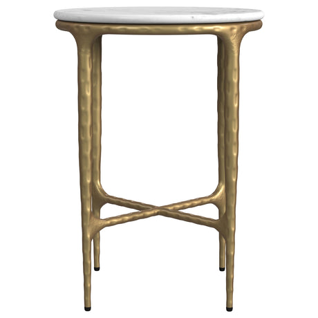 Baldwin White and Gold Round Marble Top Side Table from Coaster - Luna Furniture