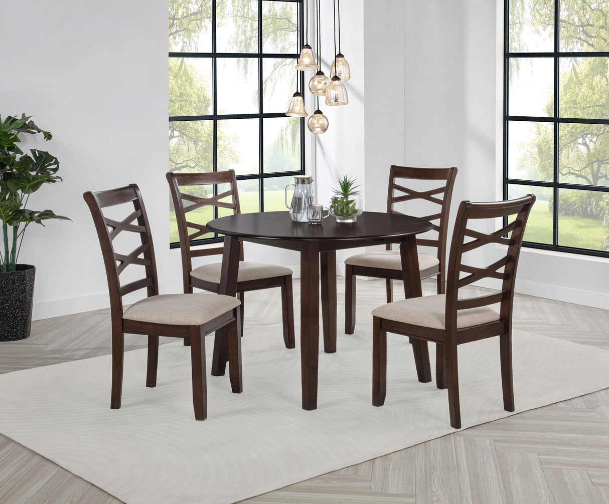Barton Dark Brown 5-Piece Round Wood Dining Set from Coaster - Luna Furniture