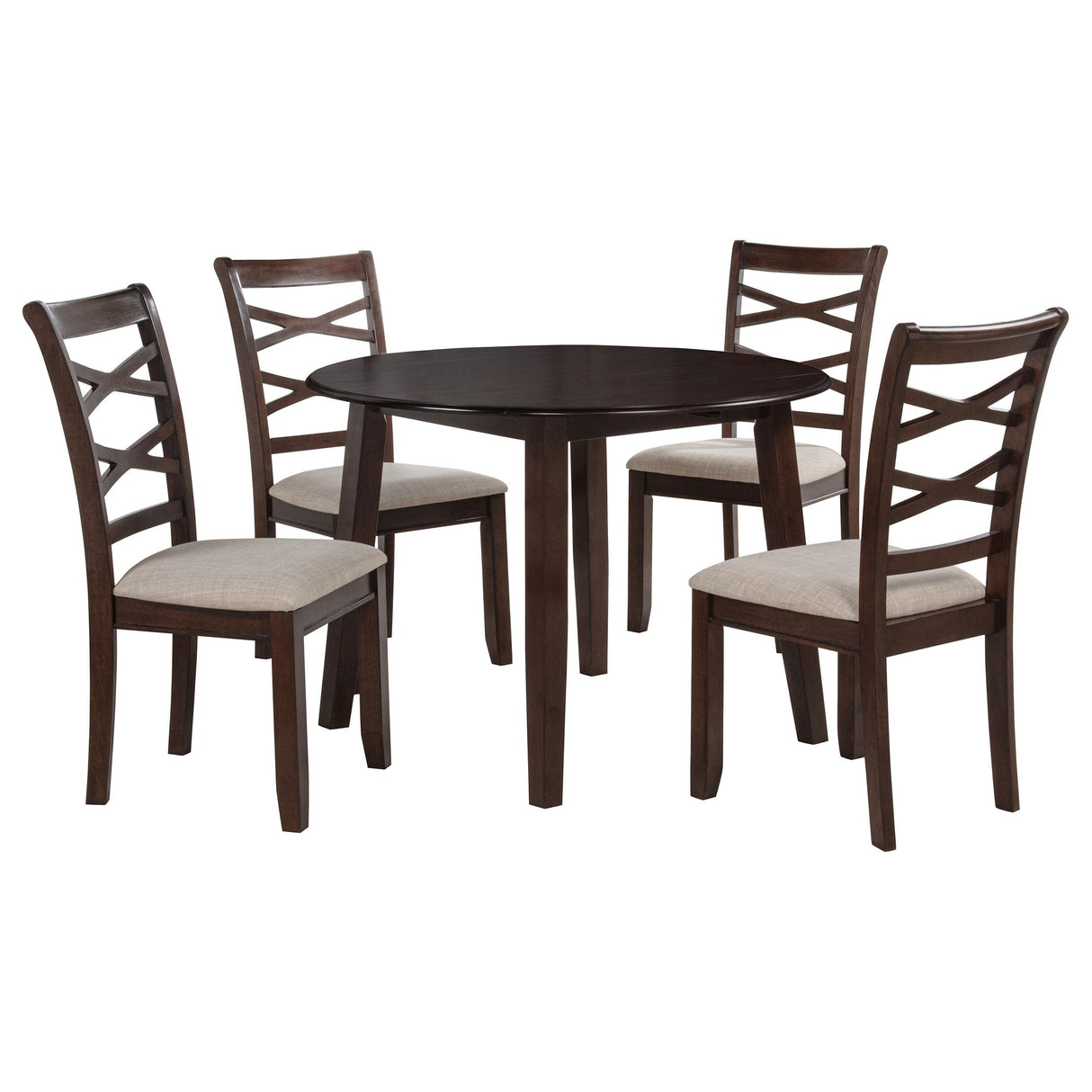 Barton Dark Brown 5-Piece Round Wood Dining Set from Coaster - Luna Furniture