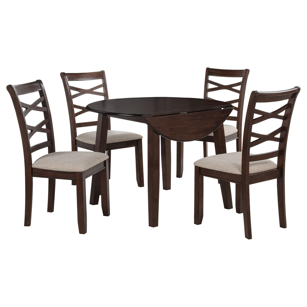 Barton Dark Brown 5-Piece Round Wood Dining Set from Coaster - Luna Furniture