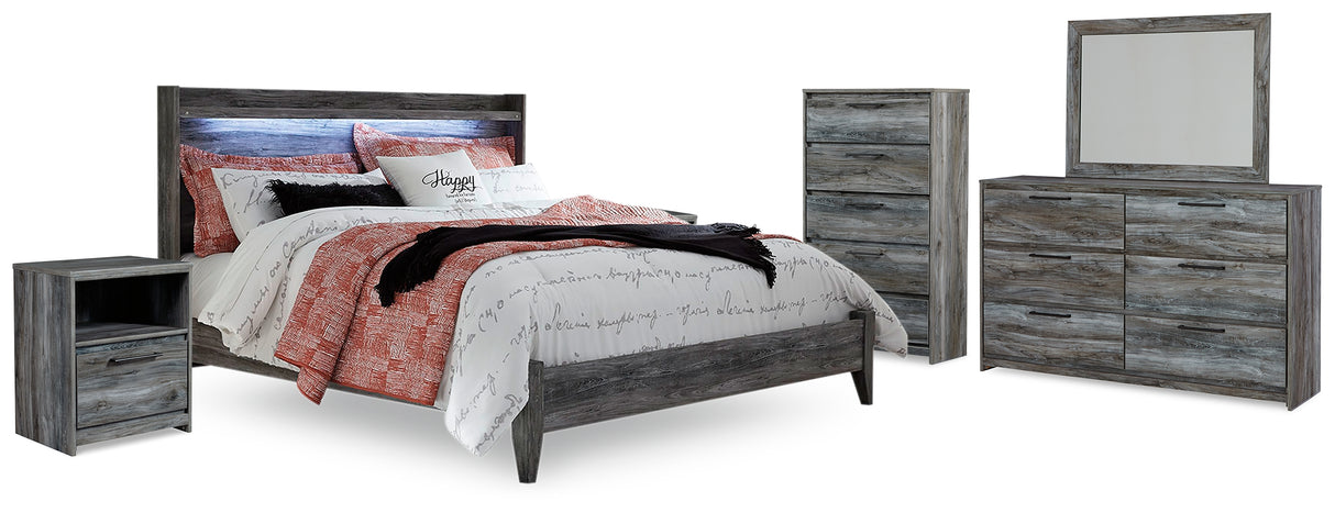 Baystorm Gray King Panel Bed, Dresser, Mirror, Chest and 2 Nightstands from Ashley - Luna Furniture