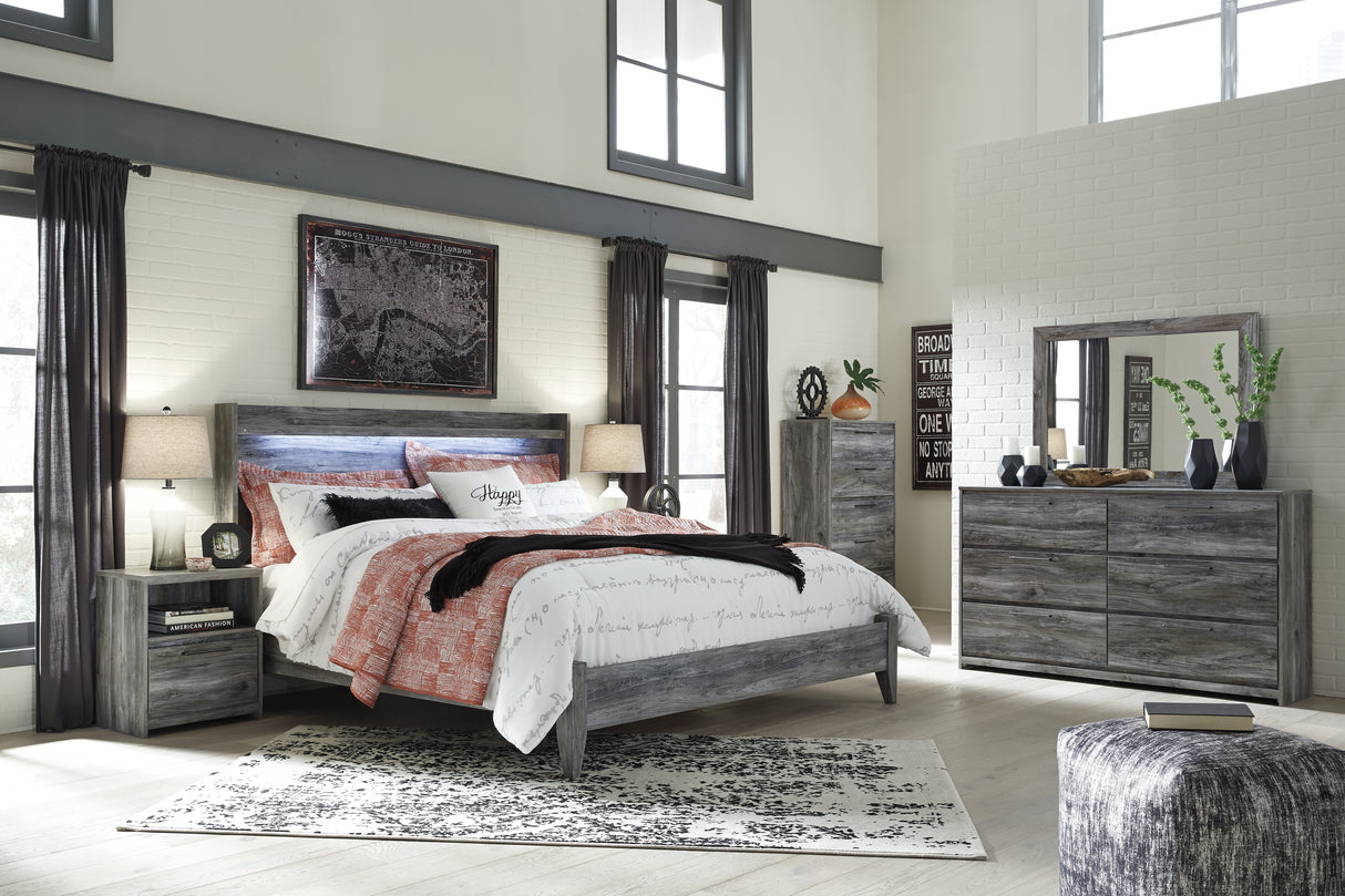 Baystorm Gray King Panel Bed, Dresser, Mirror, Chest and 2 Nightstands from Ashley - Luna Furniture