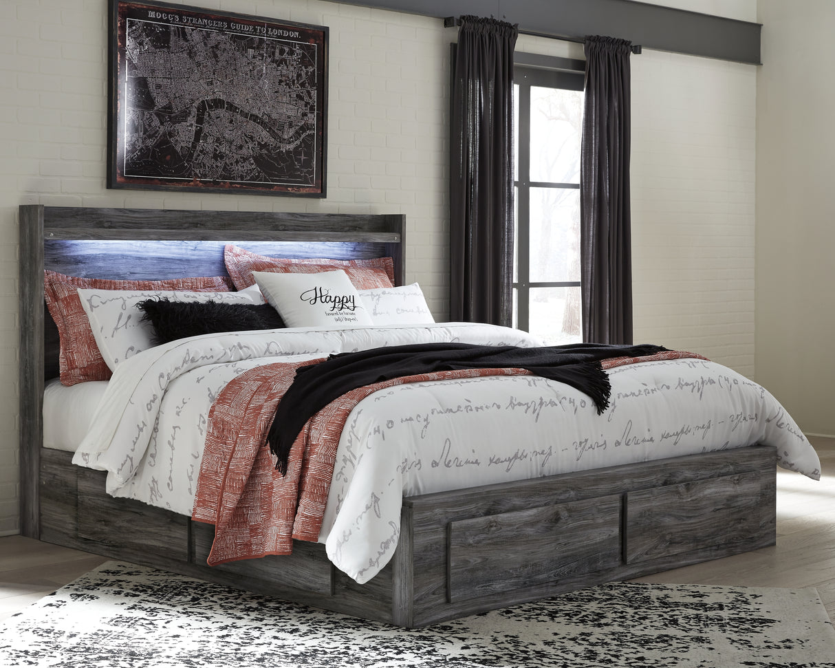 Baystorm Gray King Panel Bed with Storage, Dresser, Mirror and 2 Nightstands from Ashley - Luna Furniture