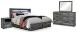 Baystorm Gray King Panel Bed with Storage, Dresser, Mirror and 2 Nightstands from Ashley - Luna Furniture