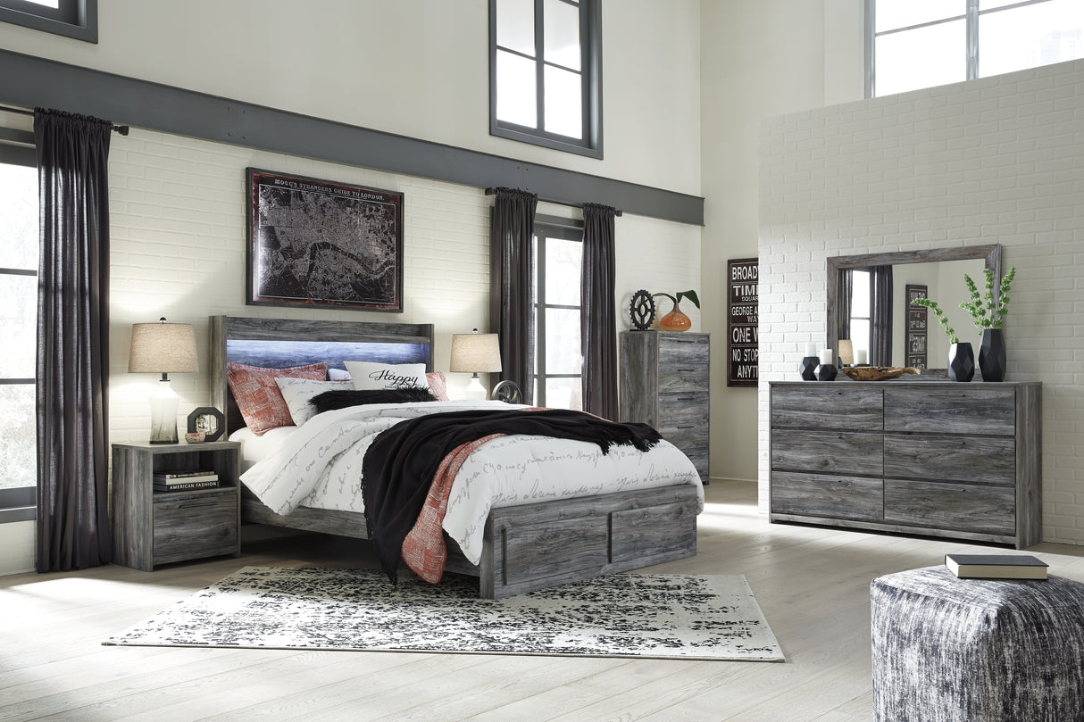 Baystorm Gray Queen Panel Storage Bed, Dresser, Mirror, Chest and 2 Nightstands from Ashley - Luna Furniture