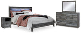 Baystorm King Panel Bed with Mirrored Dresser and Nightstand in Gray from Ashley - Luna Furniture