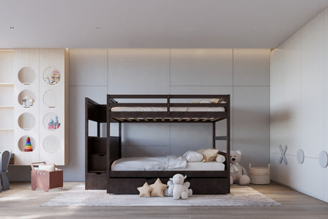 Starex Brown Full Bunk Bed with Twin Trundle and Staircase Storage from Happy Homes - Luna Furniture