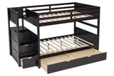 Starex Brown Full Bunk Bed with Twin Trundle and Staircase Storage from Happy Homes - Luna Furniture