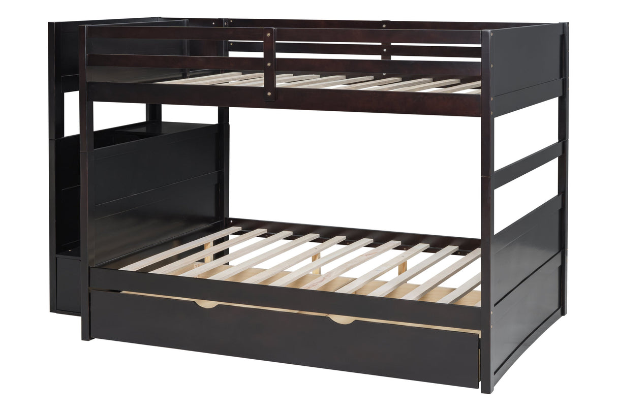 Starex Brown Full Bunk Bed with Twin Trundle and Staircase Storage from Happy Homes - Luna Furniture