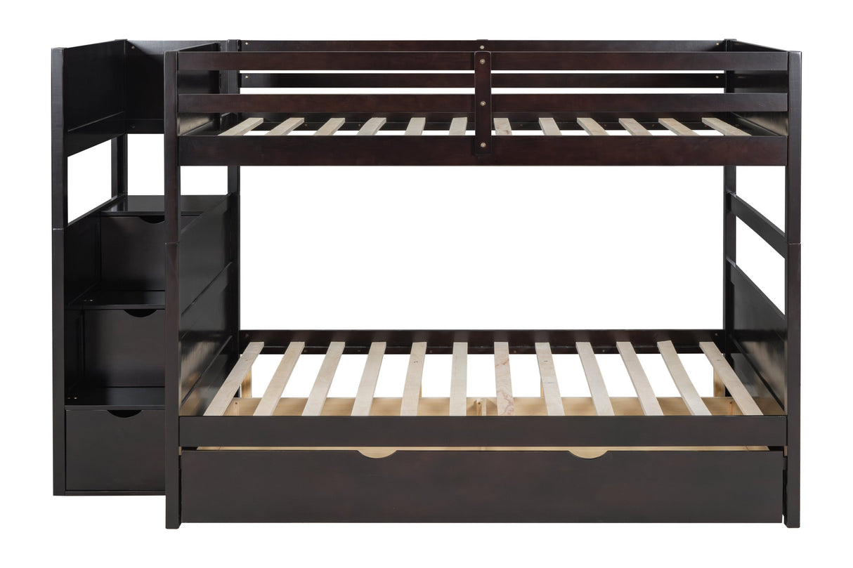 Starex Brown Full Bunk Bed with Twin Trundle and Staircase Storage from Happy Homes - Luna Furniture