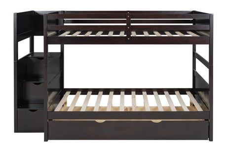 Starex Brown Full Bunk Bed with Twin Trundle and Staircase Storage from Happy Homes - Luna Furniture